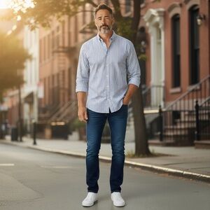 Hugo Boss Shirt Men’s 2X Blue Striped Business Casual Button‎ Up Office Dress